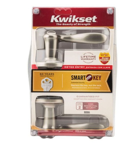Kwikset Tustin Satin Nickel Entry Lockset ANSI/BHMA Grade 2 KW1 1-3/4 in