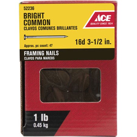 Ace 16D 3-1/2 in. Common Bright Steel Nail Round 1 lb.