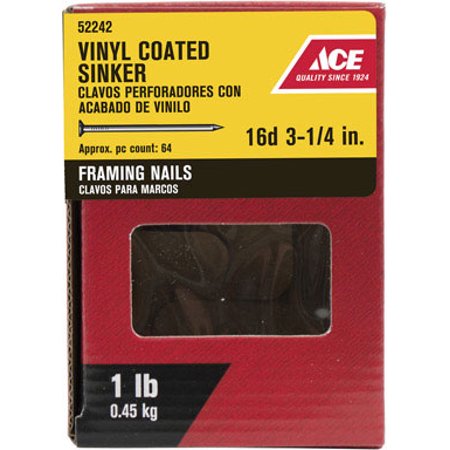 Ace 16D 3-1/4 in. Sinker Vinyl Steel Nail Checkered 1 lb.