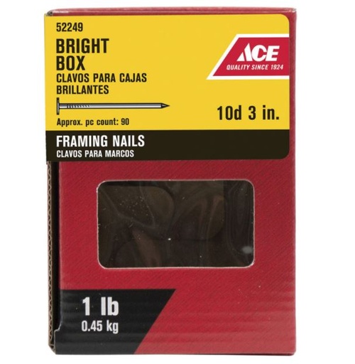 Ace 10D 3 in. Box Bright Steel Nail Flat 1 lb.