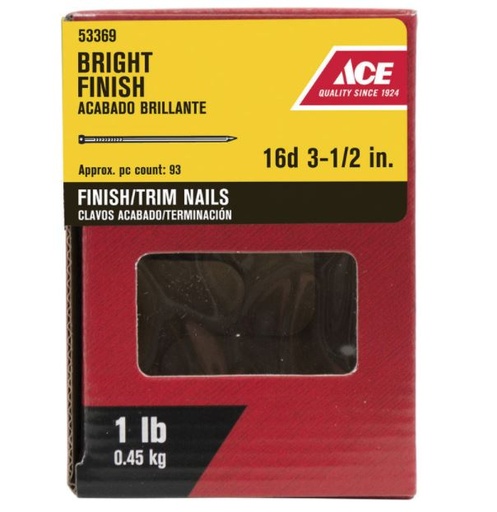 Ace 16D 3-1/2 in. Finishing Bright Steel Nail Countersunk, 1 lb.