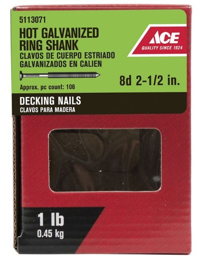 Ace 8D 2-1/2 in. Deck Hot-Dipped Galvanized Steel Nail Flat 1 lb.