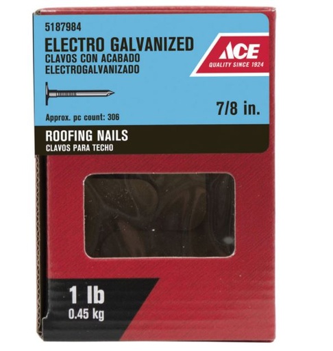 Ace 7/8 in. Roofing Electro-Galvanized Steel Nail Large 1 lb.