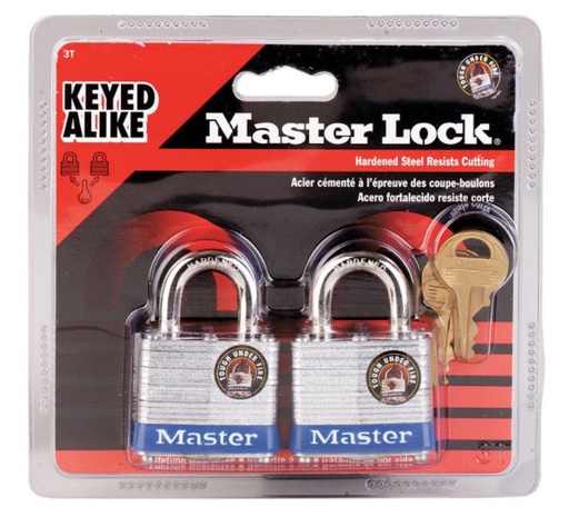 Master Lock 1-5/16 in. H x 1-5/8 in. W x 1-9/16 in. L Laminated Steel Double Locking Padlock 2 pc