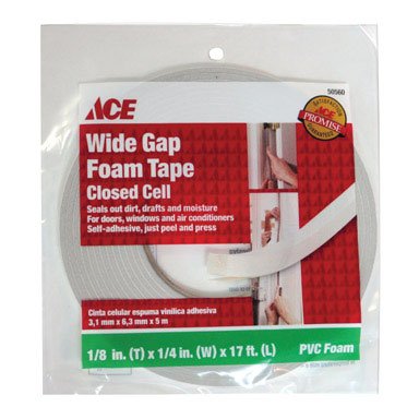 Foam Tape Closed Cell 1-8In X 1-4In X 17In, (.32Cm X .64Cm X 43.2Cm) Vinyl Gray Ace