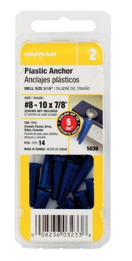 Hillman .164 in. Dia. x 7/8 in. L Plastic Pan Head Conical Anchor 14 pk