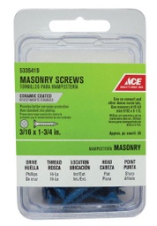 Ace 3/16 in. x 1-3/4 in. L Phillips Flat Head Masonry Screws, 25 pk