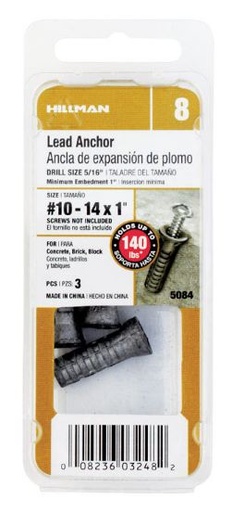 Hillman 1/4 in. Dia. x 1 in. L Lead Round Head Concrete Screw Anchor 3 pk