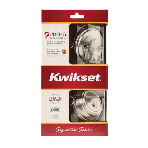 Kwikset Satin Nickel Metal Deadbolt.