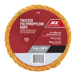 Rope Twisted Poly 10M X 30M (3-8In X 100Ft), Medium Load Yellow Ace