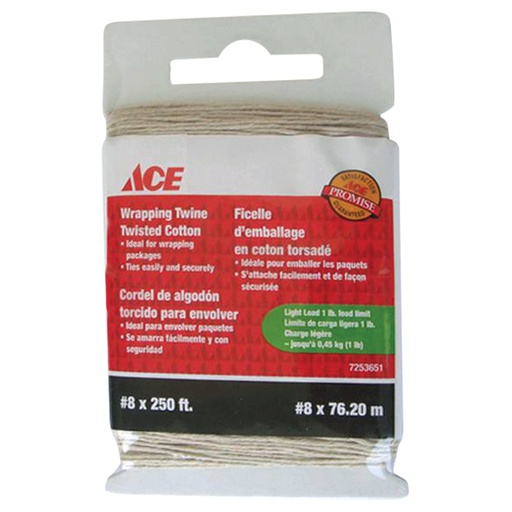 Twine Wrapping Twisted Cotton #8 X 76M (250Ft), Light Load Natural Ace