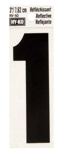 Reflective 1 House Number 3In (7.6Cm) Vinyl W
