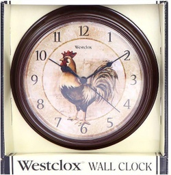 Wall Clock Round Brown Rooster 22.9Cm, (9In) Plastic Battery Westclox
