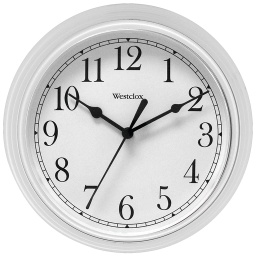 Wall Clock Round White 21.6Cm, (8.5In) Plastic Battery Westclox