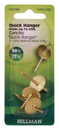 Hillman AnchorWire Brass-Plated One Piece Quick Hanger 60 lb. 3 pk