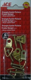 Picture Frame Hanger Triangle Eyelet With Screws, Brass Plated 4.54Kg (10Lbs) Card Of 6 Ace