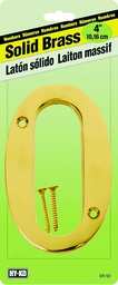Polished 0 House Number 4In (10.2Cm) Solid Brass Hy-Ko
