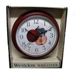 Wall Clock Round Red Apple 22.9Cm, (9In) Plastic Battery Westclox