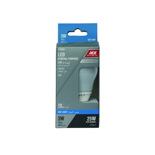 LED BULB 3WATT A55 E27 250 LUMENS DAYLIGHT, 220-240V 50/60HZ Cancel
