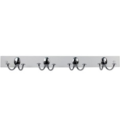 STRATFORD WALL MOUNT WOOD RACK WHITE, AND CHROME 4 DOUBLE HOO