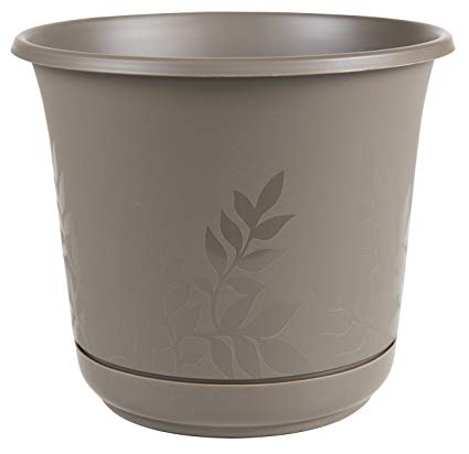 Bloem 15 in. H x 17 in. Dia. Resin Freesia Etched Planter Charcoal