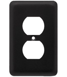 Duplex Wall Plate, 1-Gang, Stamped, Round, Matte Black Steel
