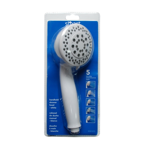 HANDHELD SHOWERHEAD 5 SETTING 3.46IN (8.8CM)HEAD 60IN (152CM)HOSE. ABS WHITE SMART