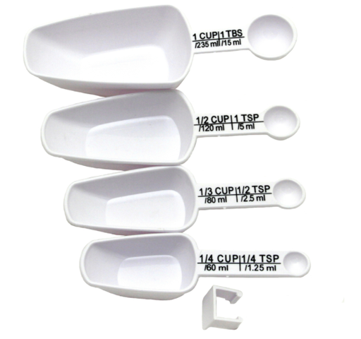 Chef Craft Plastic White Measuring Spoon and Cup Set.