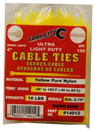 CABLE TIE 4" 18# YEL                    
