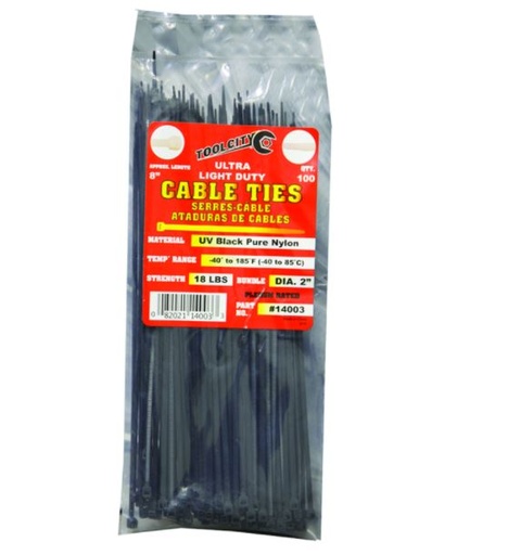 CABLE TIE 8" 18# BLK                    