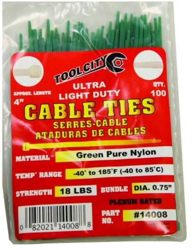 CABLE TIE 4" 18# GRN                    