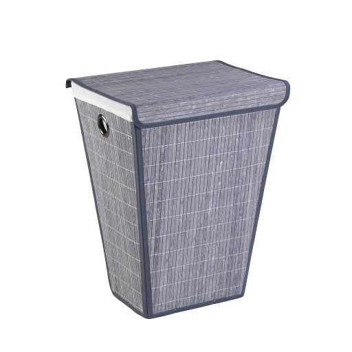 Wenko Gray Bamboo Laundry Basket.