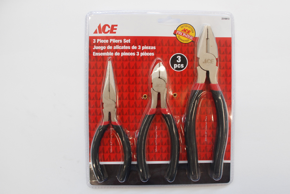 3 PIECE COMBINATION LONG NOSE AND DIAGONAL PLIER SET VINYL GRIP ACE Cancel