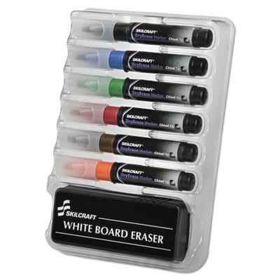 Skilcraft 6-Marker Dry Erase Kit, Broad, Colors, 6/Set