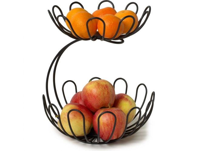 Spectrum 10 inch. L Black Steel 2-Tier Fruit Bowl 1 pk