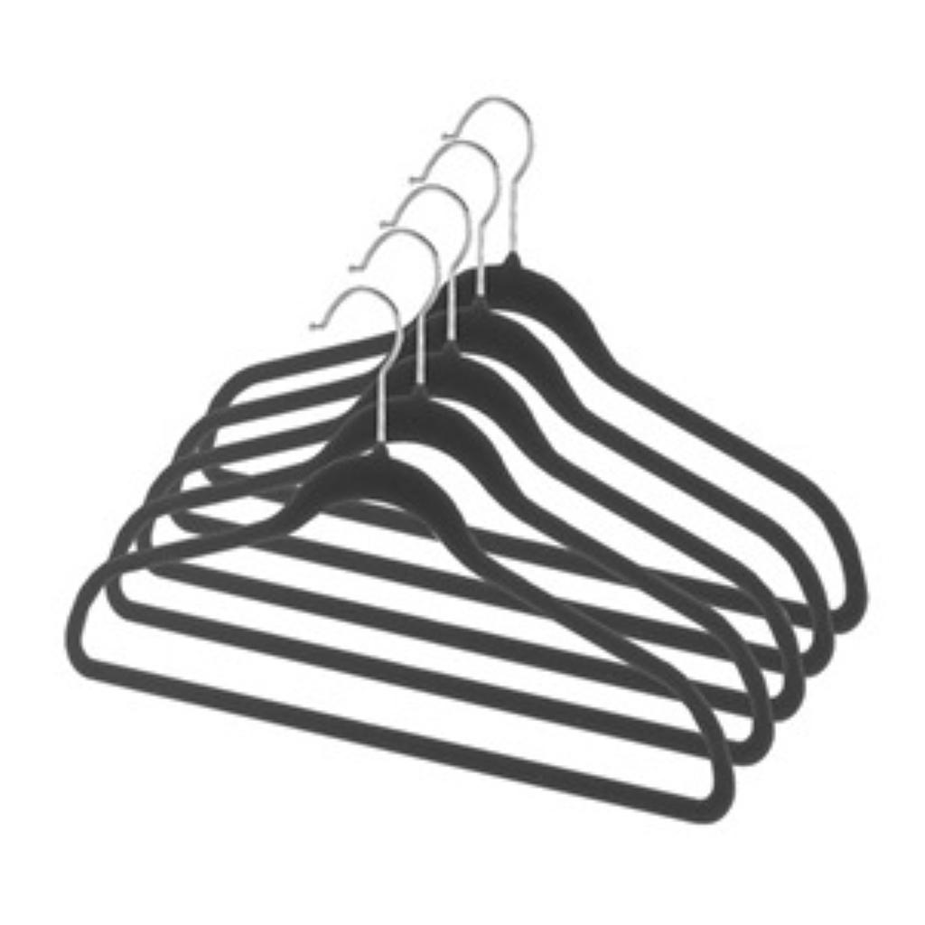 FLOCKED HANGER BLK PK5.