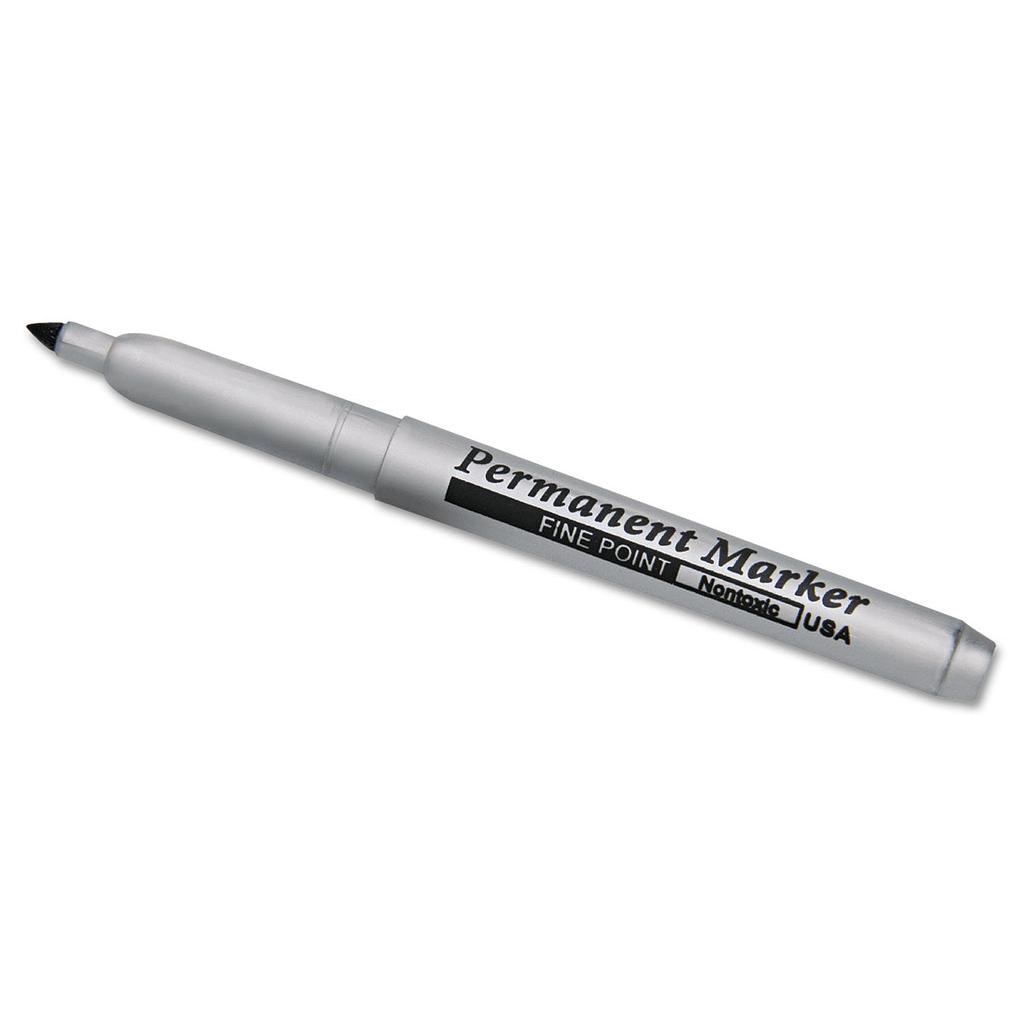 Permanent Marker, Fine Bullet Tip, Black, Dozen