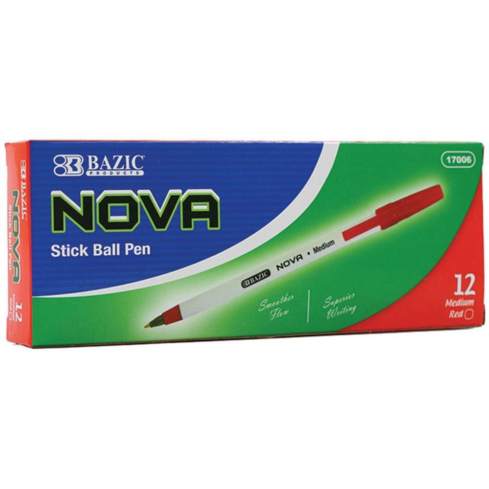 BAZIC NOVA RED COLOR STICK PEN (12/BOX)