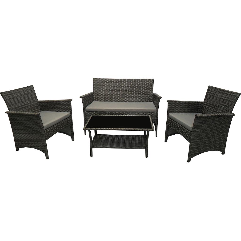 PE RATTAN SOFA SET K/D 4 PCS, BLACK CUSHION