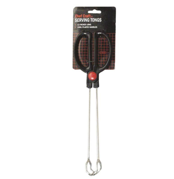Chef Craft 3.75 in. W x 12 in L Black/Silver Plastic Tongs