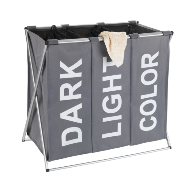 Wenko Trio Gray Polyester Divided Laundry Basket.