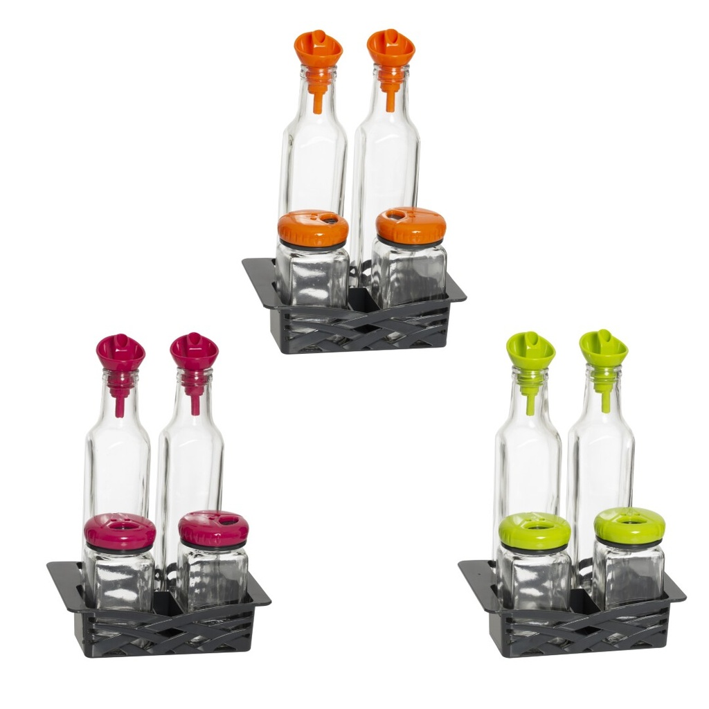 2x250 cc Oil-Vinegar Set With 2x160 cc Salt Shakers-Combine Colours