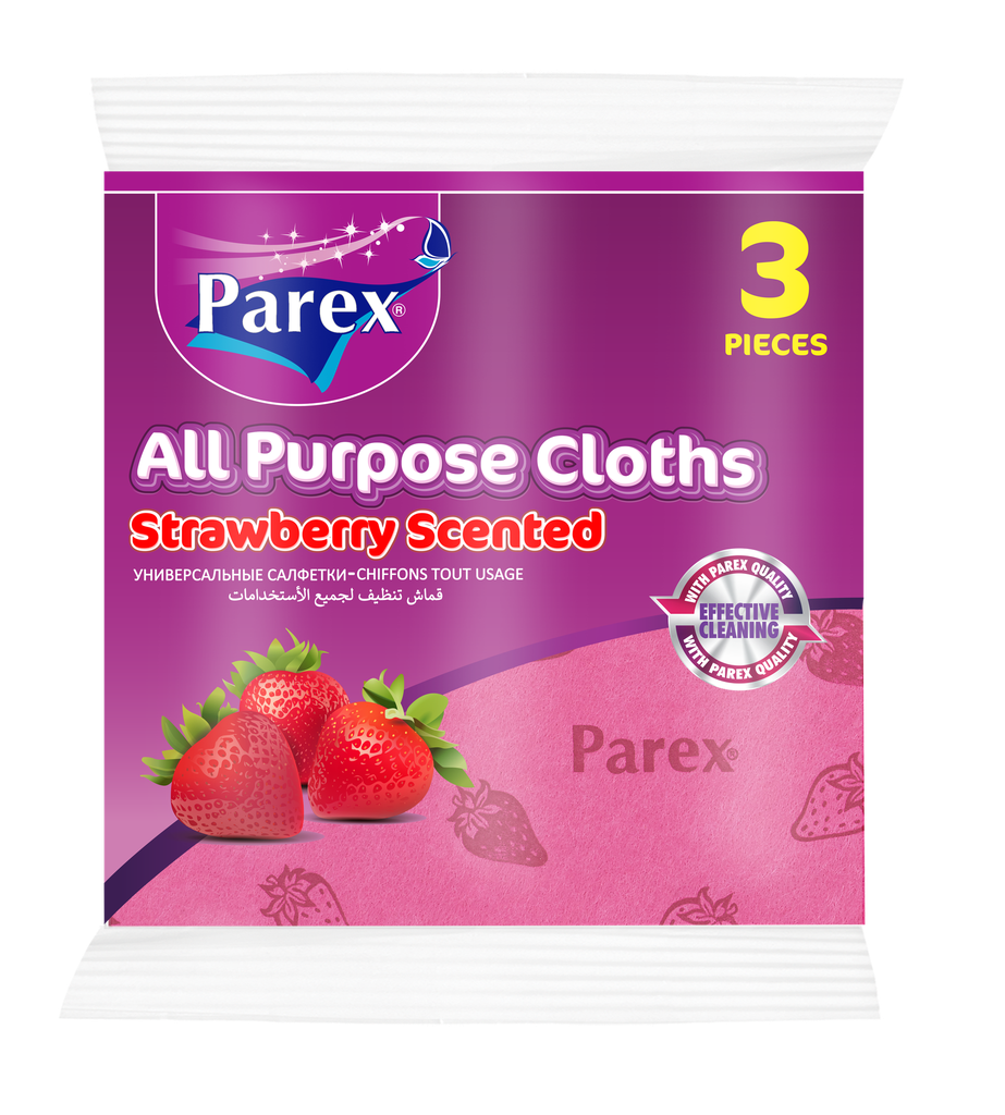 PAREX ALL PURPOSE CLOTHS WITH STRAWBERRY SCENT (3 PIECES)  ( 38cm x 35 cm )