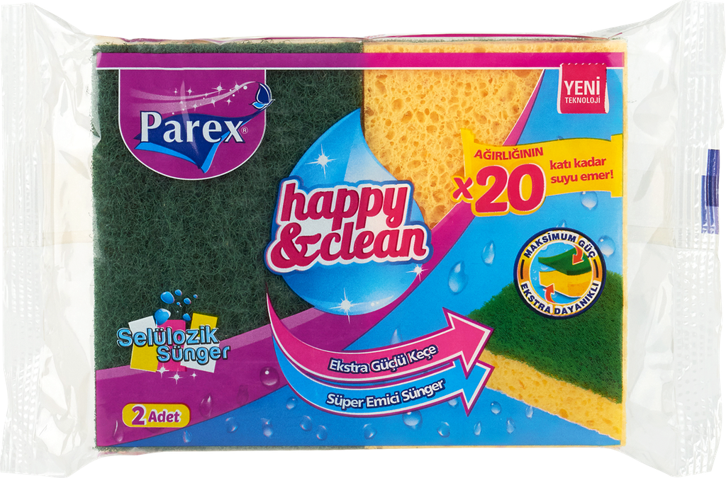 PAREX HAPPY & CLEAN CELLULOSIC SPONGE 2 PIECES