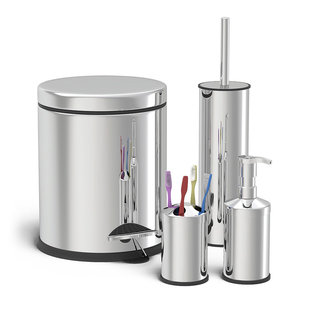 TRASH CANS FOUR BATHROOM SET CHROME 5 LITER