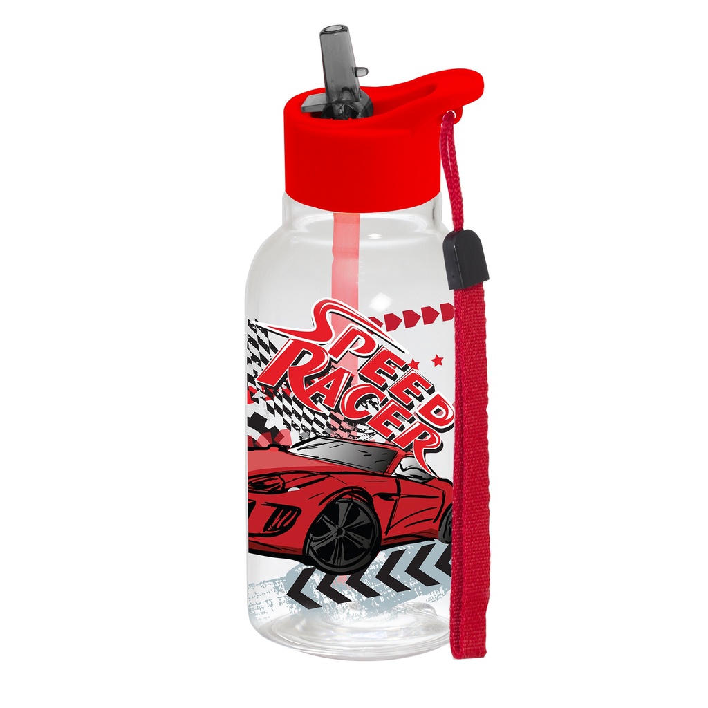 460 cc Decorated Bottle With Straw & Rope-Speed Racer