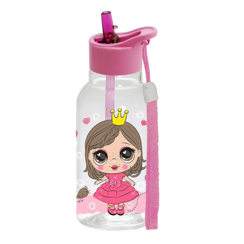460 cc Decorated Bottle With Straw & Rope-Princess