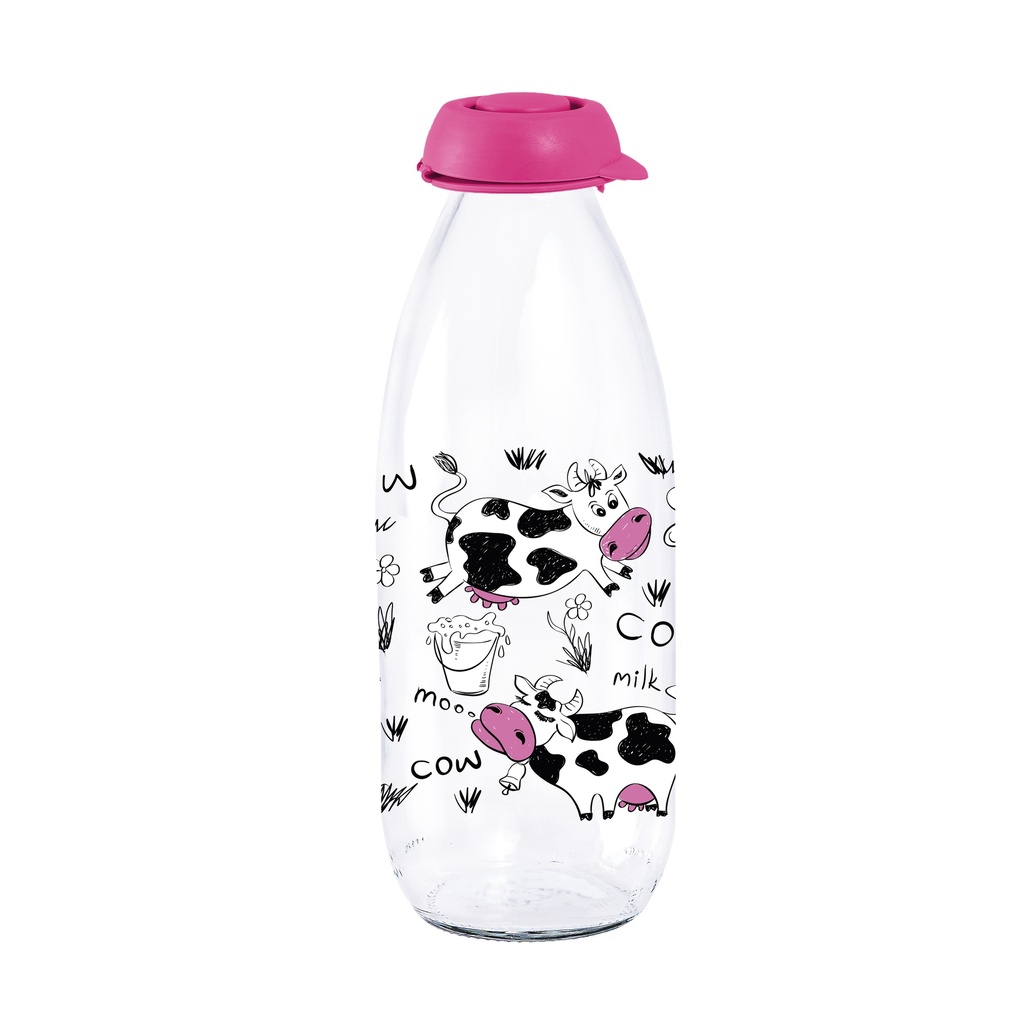 500 cc Decorated Bottle with Straw-Dark Pink-Cow & Milk