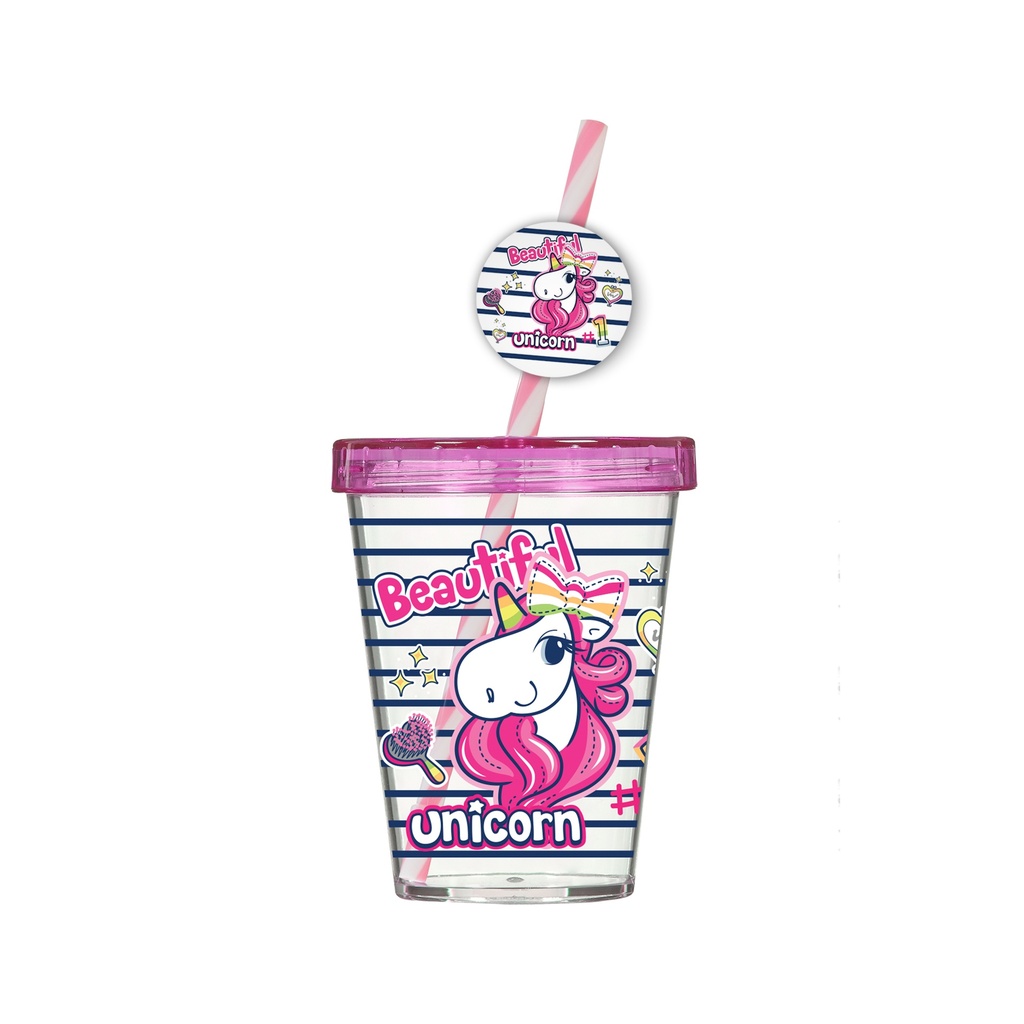 450 cc Decorated Tumbler with Fancy Straw-Unicorn