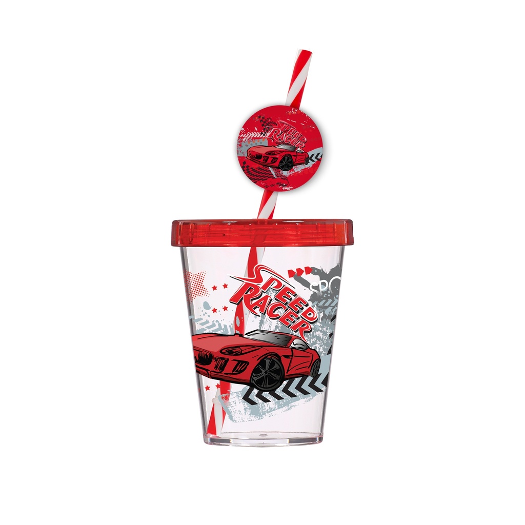450 cc Decorated Tumbler with Fancy Straw-Speed Racer